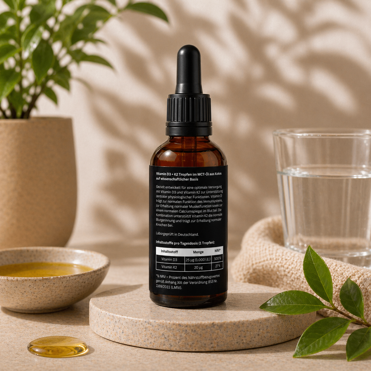 Vitamin D3 + K2 - 1.700 Tropfen (1.000 I.E.) - Energie, Knochen, Herz - 50ml