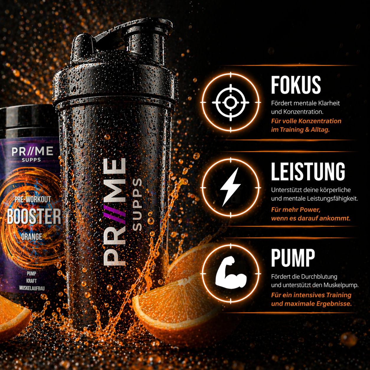 Pre-Workout Booster Orange - Pump, Kraft, Muskelaufbau  - 520g