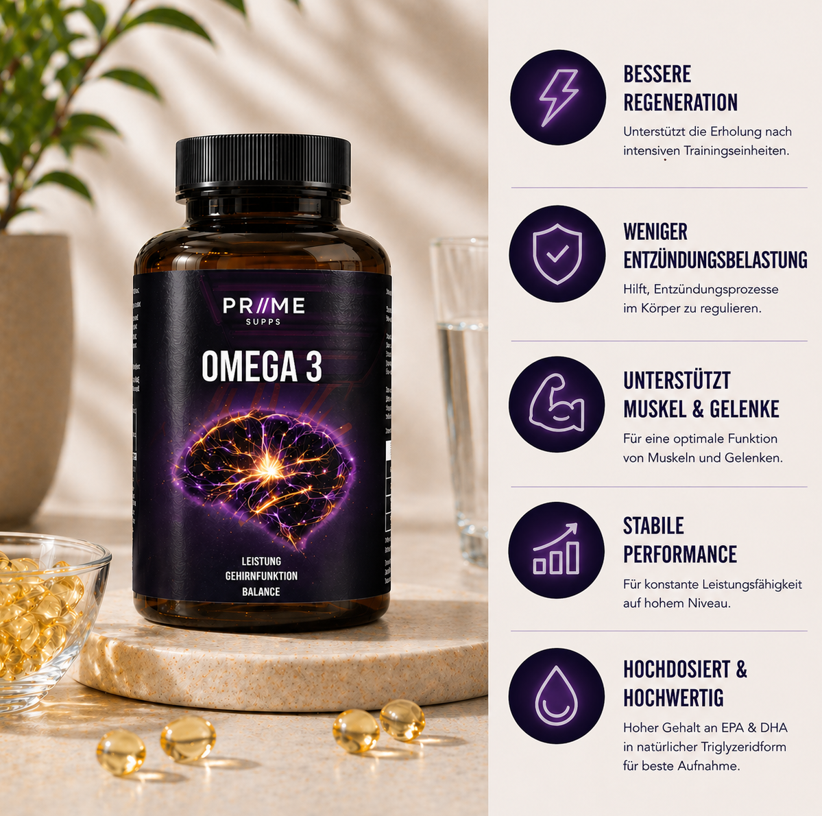 Omega 3 Max 35/25 - Leistung, Gehirnfunktion, Balance - 120 Softgels