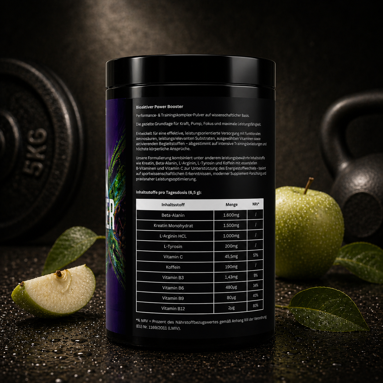 Pre-Workout Booster Apfel - Pump, Kraft, Muskelaufbau  - 520g