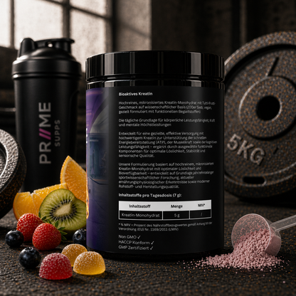 Kreatin Monohydrat Tutti Frutti - Power, Muskelaufbau, Gehirnfunktion - 500g