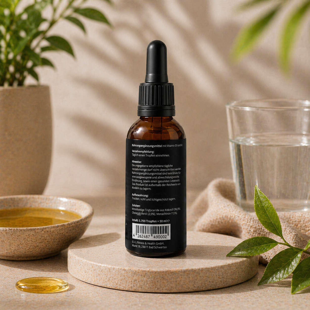 Vitamin D3 + K2 - 1.700 Tropfen (1.000 I.E.) - Energie, Knochen, Herz - 50ml